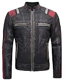 So-Shway Motorrad Lederjacke Herren Retro Lederjacke Distressed Cafe Racer Jacke Vintage Lederjacke Herren Schwarz (Retro-2, 2XL)