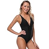 SCYDAO Frauen Einteilig Swimsuits Sexy Body Sculpting Bauchsteuerung Sling Backless Badeanzüge,Schwarz,S