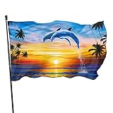 Garten Flagge Delfine Sonnenuntergang Durable Flaggen mit öse Perfekte Dekorationen Flagge für Haus, Hof, Veranda, Dekoration 90x150