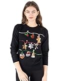 NOROZE Damen Weihnachten Oberteil Sweatshirts Paillette Bimmeln Glocken Hohoho Mops Frau Claus Xmas Pullover (46, Schwarz)