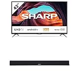 SHARP 43BL6EA Android TV 109 cm (43 Zoll) 4K Ultra HD LED Fernseher + SHARP HT-SB110 2.0 Slim-Soundbar (90 Watt) mit Stereo-S