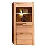 Nature Plus Vitrine (rechts) aus Kernbuchenholz teil-massiv - Glasvitrine mit schöner LED Beleuchtung - 60 x 127 x 40 cm (B/H/T)