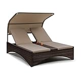 blumfeldt Eremitage Double Lounger - Doppel-Gartenliege aus Rattan mit Sonnendach, Aluminium-Rahmen, Kissen, Rückenlehne verstellbar, für 2 Personen, max. 220 kg, 2 Getränkehalter, b