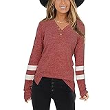 WXHNZYQ Damen geknöpfter V-Ausschnitt Steppnähte lässiger Langarmp