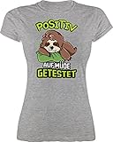 Sprüche Statement mit Spruch - Positiv auf Müde getestet - M - Grau meliert - positiv auf müde getestet Shirt Damen - L191 - Tailliertes Tshirt für Damen und Frauen T-S