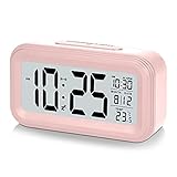 U-picks Smart Digitaler Wecker, 4.3'' LCD Display Tischuhr mit Snooze ,Datum, Temperatur, 12/24Hr, Batteriebetrieben, Lichtsteuerung Intelligenter Wecker für Kinder und Erwachsene Schlafzimmer -R