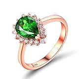 ANAZOZ Echtschmuck Damen Ring 18 Karat 750 Rosegold 1.3 Karat Tsavorit 0.24 Karat Diamant Trauring Damen Wassertropfen Solitärring Größe 51 (16.2) AN0893