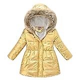 Mädchen Wintermantel Pelzkragen Kapuzenjacke Leopard Print Winddicht Warm Jacke Langarm Lang Gepolstert Overcoat Kinder Parka Outwear Schneeanzug 3-12 Jahre, gelb, 7-8 J