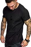 Coshow Herren Fest Kompression Grundschicht Kurzarm T-Shirt Bodybuilding Tops Polyester und Spandex, Sport-schwarz, M