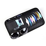 TrifyCore Auto Sonnenblende Carport CD DVD VCD-Discs Hülse Mappe PU-Leder Aufbewahrungstasche Halter mit Brille und Karten Organizer Clips schwarz, Startseite Praktisches Zubehö