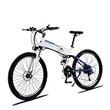 Elektrofahrrad 27,5' 21-Gang faltbares elektrisches Mountainbike für Erwachsene Doppeltes Stoßdämpfungssystem 3 Arbeitsmodi E-Bike Outdoor Radfahren Reisen Pendeln E-Bike,White blue,48V 500W 9AH