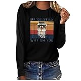 Masrin Vintage Oberteile Damen Lässiger Pullover mit humorvollem Buchstabendruck Lustige T Shirts mit Tiermotiv Herbst Langarmshirts Langarm Tunika mit O Ausschnitt Basic All Match B