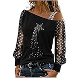 TRIGLICOLEUM Pullover Damen Mode Herz Heiße Bohr Bluse Tunika Sexy Schulterfreies Oberteile Hemd Langarmshirt mit Spitzen Spleißung Herbst Winter Leichter Sw