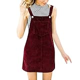 De feuilles Damen Latzkleid Cord Mädchen Herbst Frühling Kleider Trägerkleid A Linie Minikleid Pinafore Overall Knopf Verschluss mit Taschen EU36 w