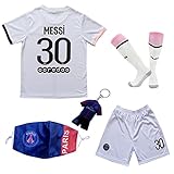 DMDMK Paris Messi #30 2021/2022 Heim Trikot Shorts und Socken Kinder und Jugend Größe (White, 24 (7-8 Jahre))