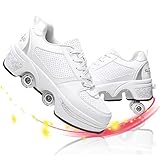 GGXINT Deformation Schuhe 4 Rad Rädern Skate Sportschuhe 2 in 1 Mehrzweckschuhe Inline Skate Damen Herren Turnschuhe Rädern,White Silver,40
