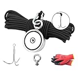 Ant Mag Angelmagnet 400 kg mit großem Haken und 6 mm 30 m Seil und Handschuhen, Magnet-Angel-Set mit Kordelzug-Tasche, strapazierfähig für Magnetangeln (75–2 + großer Haken + Seil + Handschuhe)