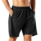 Herren Sport Shorts Schnell Trocknend Kurze Hose mit Reißverschlusstasch(Schwarz,4XL)