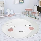 Paco Home Kinderteppich Teppich Rund Kinderzimmer Spielmatte Mond Motiv Creme Weiß, Grösse:80 cm R