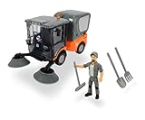 Dickie Toys Playlife-Straßenkehrer Set, Kehrmaschine Kärcher MC 130, drehende Kehrbesen, zu öffnende Türen, Auffangbehälter auf zwei Stufen zu öffnen und entleeren, inkl. Figur & Kehrwerkzeug, 19,5