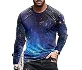 T-Shirt Herren Slim Fit Gradient 3D Drucken Langarmshirt Herren Rundhals Trend Mode Lassig Shirt Herren Frühling Herbst Komfortabel Base Shirt Herren C-Purple Blue XXL