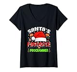Damen Weihnachtsmann's Favorite Programmer – Lustiger Weihnachtsfeiertag T-Shirt mit V