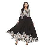 Muslimische Roben Kleider Damen Islamische Druck Elegant Slim Lang Kleid Maxikleid Arab Dubai Kaftan Frauen Einfarbig Gebetskleidung Schlank Nahen Ostens Abaya Türkisch Abendkleid Vintage Gow