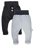 Makoma Baby Strampelhose Hose mit Fuß 2tlg. Set Neutral mit breitem Bund für Neugeborene Jungen & Mädchen 100% Baumwolle (62, Schwarz/Gestreift)