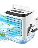 Mobile Klimageräte Mini Klimaanlage Leise, 4 In 1 Tragbar Luftkühler mit Wasserkühlung, Luftbefeuchter, 7 Stimmungslichtern, 3 Windgeschwindigkeiten Air Cooler für Zimmer, Büro und Z