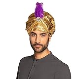 Boland 81015 - Turban Sultan Selim - Goldfarben, Perlenschmuck, Federn, weißer Schmuckstein, Stoffmütze, one size, Gummizug, Karneval, Fasching, Mottoparty, Verkleidung, Theater,