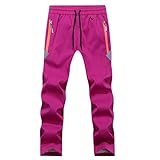 TIANNBU Kinder Softshellhose Gefüttert Hose Atmungsaktiv Outdoor Funktionshose für Wandern,Rose L