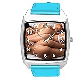 TAPORT® Blue Leather Quartz Square Watch for Hot Ass Fans E2