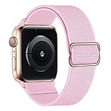 Scrunchie Strap für Apple Watch, verstellbares elastisches Nylon-Armbandband iWatch Series SE/6/5/4/3/2/1-hellrosa,42mm oder 44