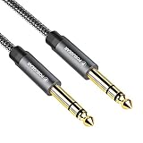6.35mm Instrumentenkabel Stereo 2M, POSUGEAR Nylon Geflochten 6.3mm Klinke auf 6.3mm Klinke Audio Kabel Lärmschutz für Verstärker Gitarre, Bass, Tasteninstrument (Grau)