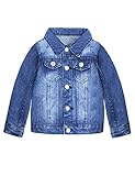 KIDSCOOL SPACE Little Kid Einfache Jeansjacke, Stone Washed Soft Denim Mantel Outfit,Tiefblau,4-5 J