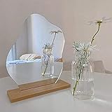 Acryl Makeup Mirror Rahmenlose dekorative Kosmetik Tischspiegel Makeup Unregelmäßige Form mit Holzsockel für Schlafzimmer, Wohnzimmer und minimale Räume Raumdek