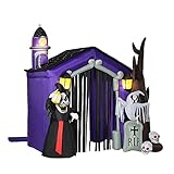 HOMCOM Aufblasbares Spukhaus Figur Luftfigur Halloween Deko mit LED Beleuchtung Polyester Schwarz+Braun 270 x 200 x 260