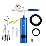 JRZTC Airbrush Kit Auto Start Stop Klein Blue Cup Austauschbare Spritzpistole zum Malen von Make-up zum Abdichten, Füllen, Versiegeln, Zuhause und Bü