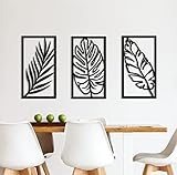Set mit 3 Blättern, Metall-Wandkunst, tropische Blätter, Wanddekoration, dekorative Wandkunst, große schwarze Blätter, Eisenwanddekoration für Wohnzimmer, Küche und Außenbereich (58.6 x 33.6 cm)