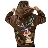 Weihnachts Hoodie Damen Weihnachten Pullover Rentiermuster Weihnachtspullover Familie Set Christmas Reindeer Strickpullover Unisex Christmas Xmas Sweater Teenager Mädchen Sweatshirt Pulli Top