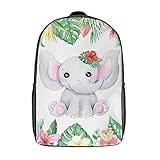 Elephant Flower Watercolor 17 Zoll Schulrucksack Business Notebook Rucksack Jungen Mädchen Wanderrucksack Canvas Rucksack