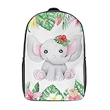 Elephant Flower Watercolor 17 Zoll Schulrucksack Business Notebook Rucksack Jungen Mädchen Wanderrucksack Canvas Rucksack