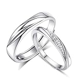 Jösva Damen & Herren Paar Ringe Partnerringe 925 Sterling Silber Offen Verstellbare Versprechen Verlobungsring Hochzeitsring Band Ring mit Weiß AAAAA Zirkonia Geschenk für Frau Mann Freundin F