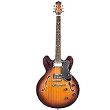 EART E-335 Semi Hollow Body E-Gitarre Jazzgitarre mit 6 Saiten Closed Pickups Gitarre, Edelstahlbünde, Sunburst, F