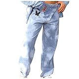 SSLLH Sporthose Damen Tie-Dye Hose Freizeithose Lange Regular Fit Jogginghose Elastischer Bund Trainingshose für Frauen Wandern Atmungsaktive Outdoorhose Sport Yoga Laufhose Weich Bequem Sw