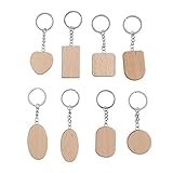 Amosfun Schlüsselanhänger Holz Ausschnitt Scheiben Kreative Schlüsselring Keychain zum Bemalen Dekorieren 8 Stück