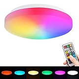 LED Deckenleuchte RGBW Farbwechsel mit Fernbedienung, Techgomade 15W 1250lm Deckenlampe Dimmbar mit 5 Helligkeitsstufen, IP44 Wasserfest für Badezimmer, Wohnzimmer, Balkon, Schlafzimmer, Ø26