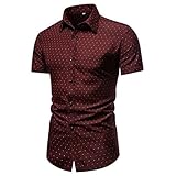 Hemd Herren Kurzarm Slim Fit Shirt Herren Sommer Kent Kragen Knopfleiste Hemd Herren Vintage Druck Tops Herren Hawaii Urlaub Sandstrand Shirt H