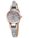 Alienwork Armbanduhr Damen Rosegold Lederarmband grau Retro Eleg