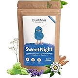 buntfink®„SweetNight“ Abend-Tee mit Baldrian + Hopfen + Reishi + Ashwagandha, 100% natürlicher Kräutertee aus Deutschland, 60g loser T